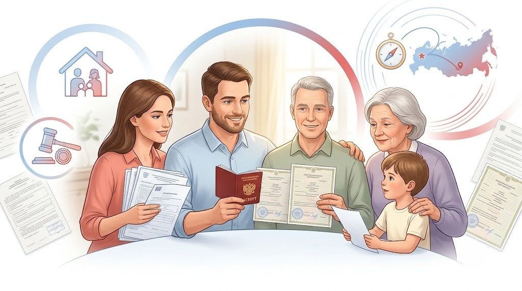 Rusya aile birleşimi vizesi için aile, pasaport ve akrabalık belgeleri temalı görsel
